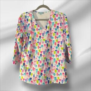 Anthony’s Resort Wear Shirt M Wine Cocktail Glass Theme Nylon Spandex Party